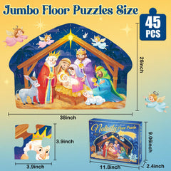 Larchio Nativity puzzle 36x26 floor size supports immersive storytelling.