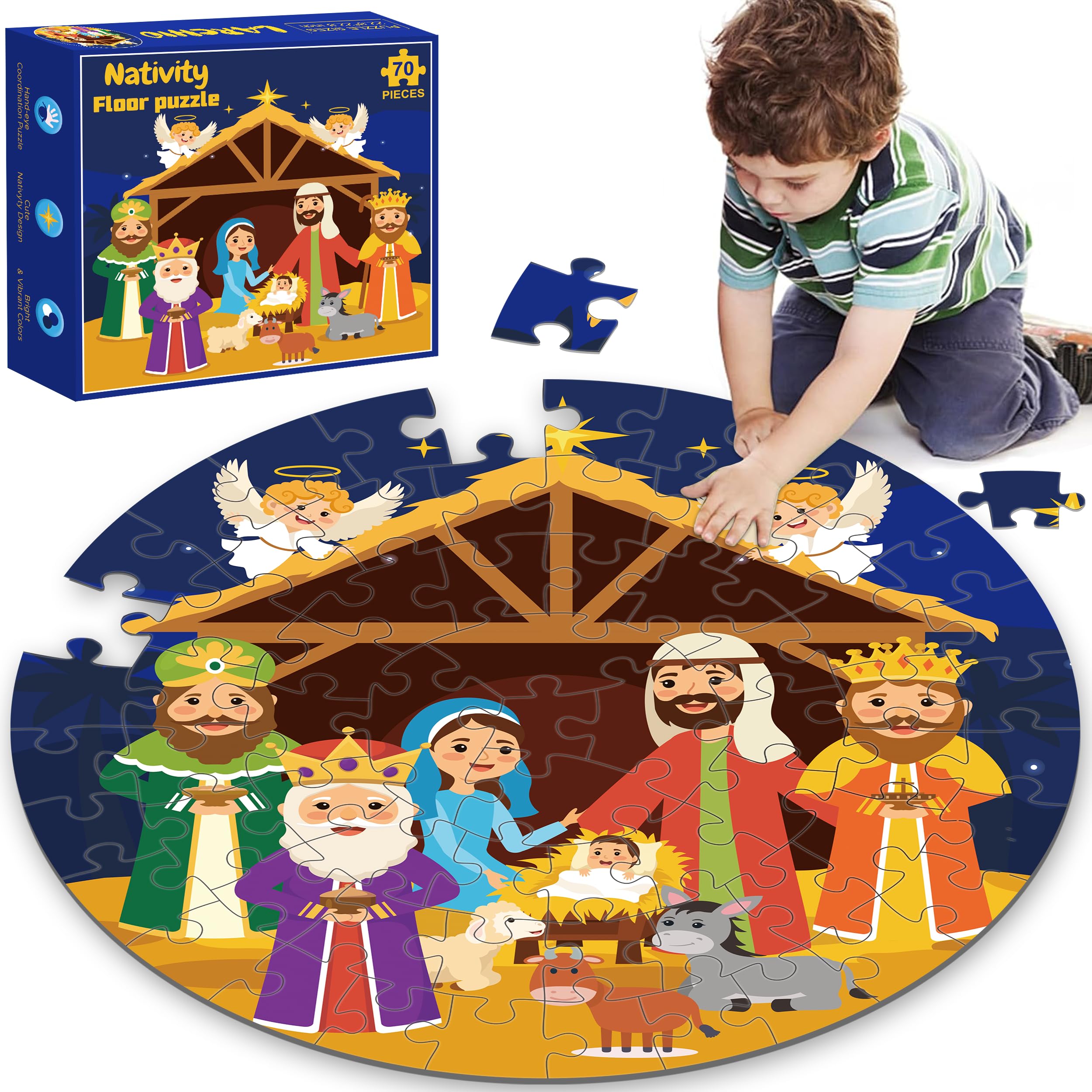 Larchio Nativity puzzle stored easily in its compact gift box.