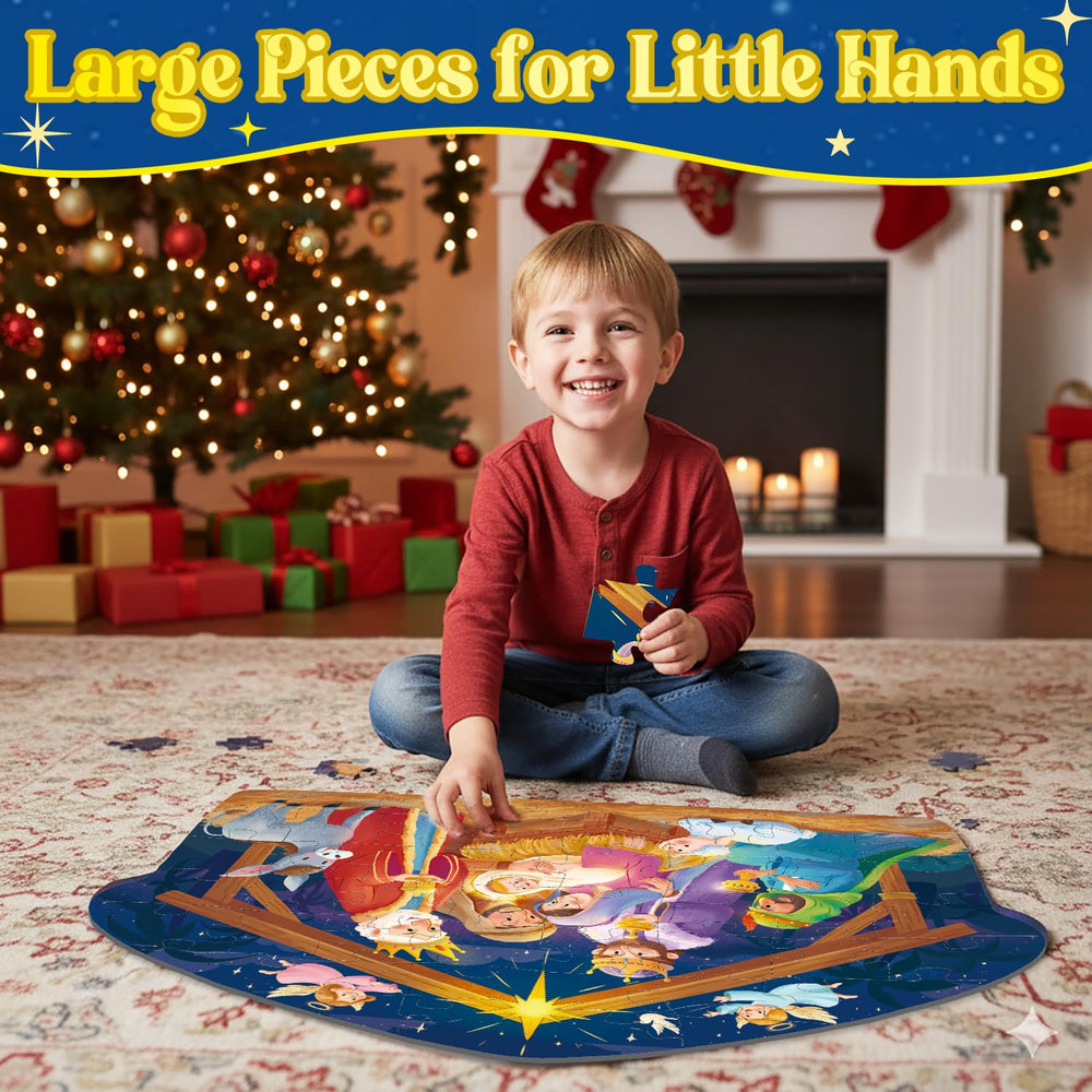 Larchio Nativity puzzle large pieces are easy for little hands.