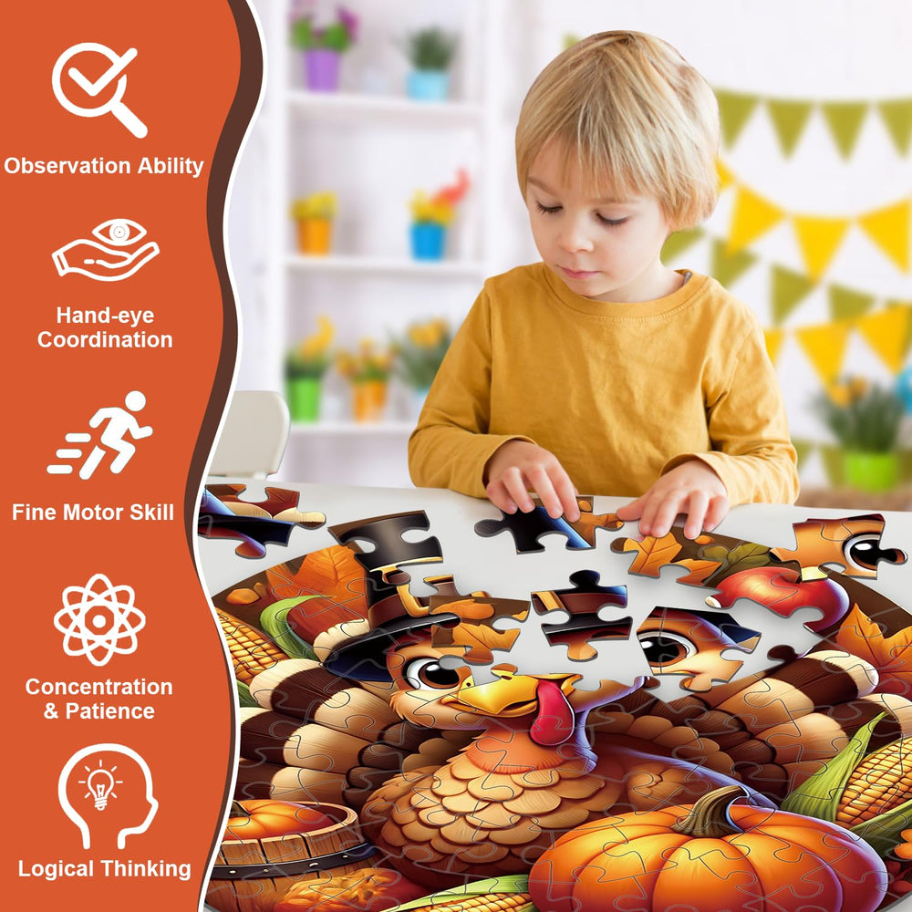 Larchio Thanksgiving floor puzzle kids assembling boosts hand-eye coordination and cooperative play.