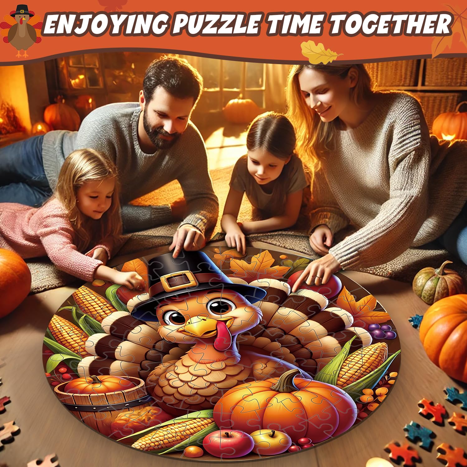 Larchio Thanksgiving floor puzzle thick-piece construction feels sturdy for repeated use.