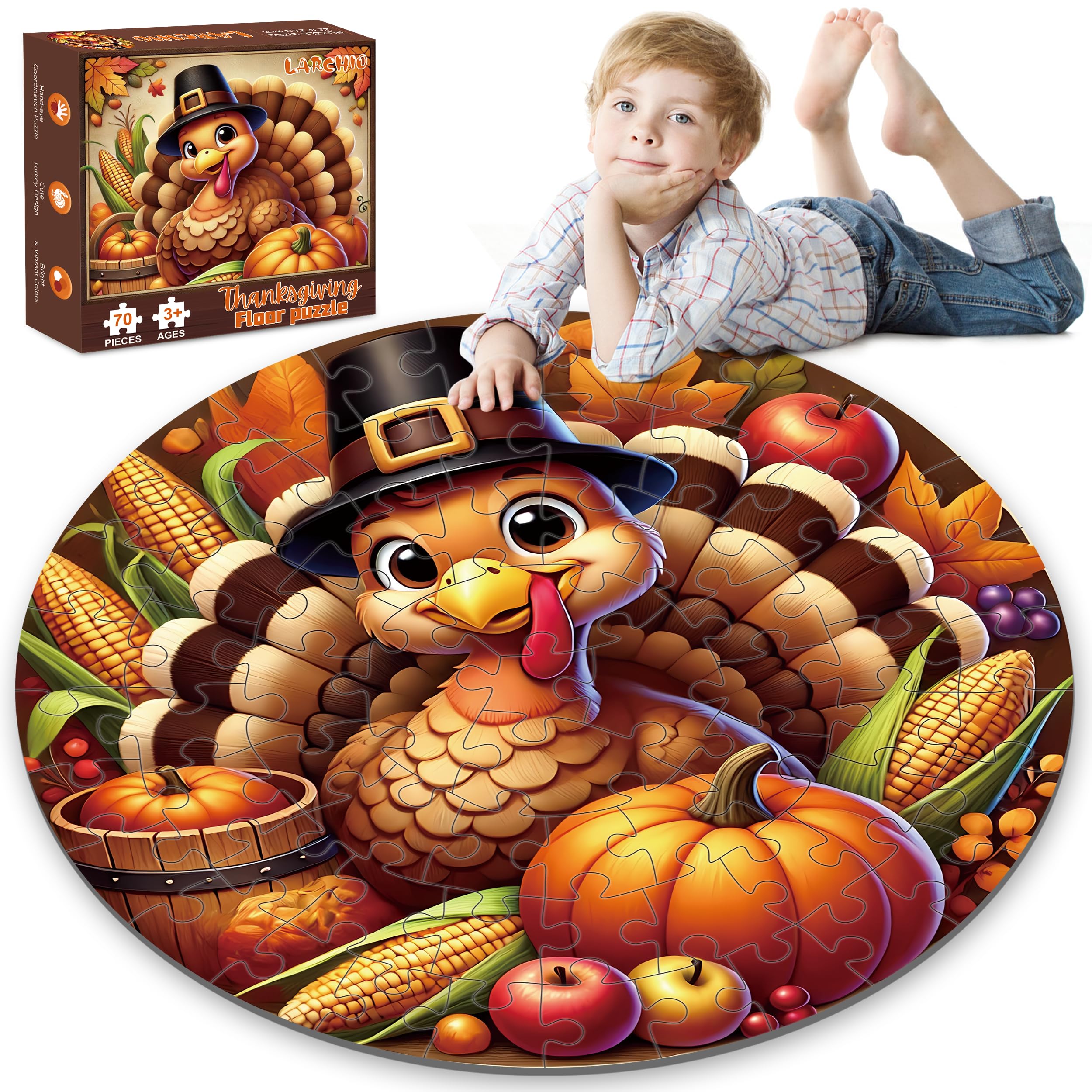 Larchio Thanksgiving floor puzzle turkey illustration promotes festive play and fine motor practice.