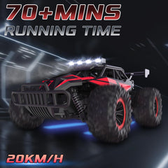 LARVEY RC car LED headlights illuminate night driving.