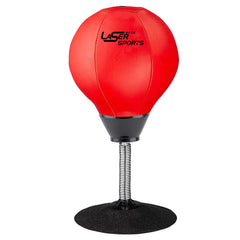 Laser Sports desktop punching bag with suction cup base provides stable desk stress relief.