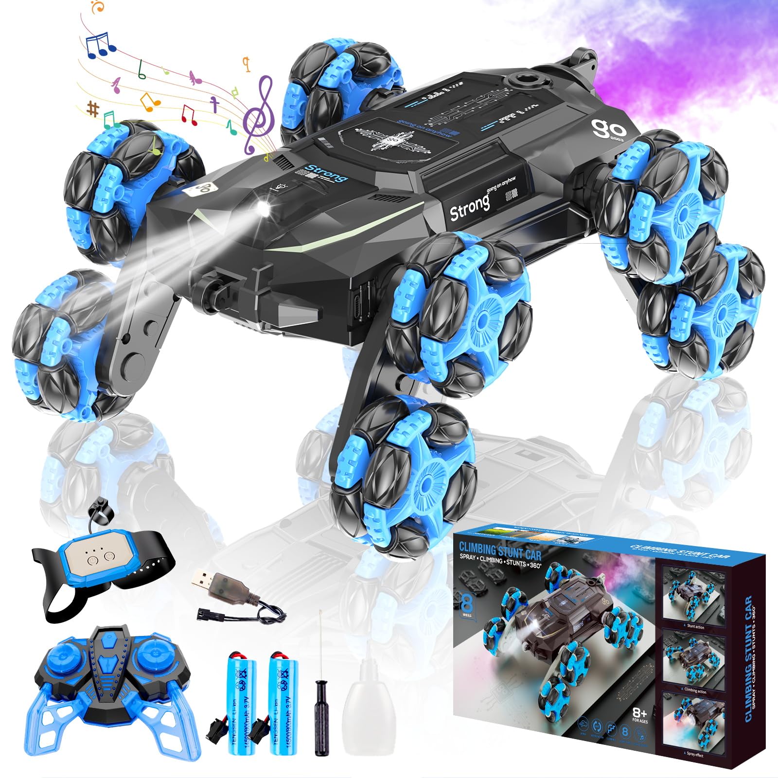 LASGU 8WD gesture sensing stunt car front view for dynamic play
