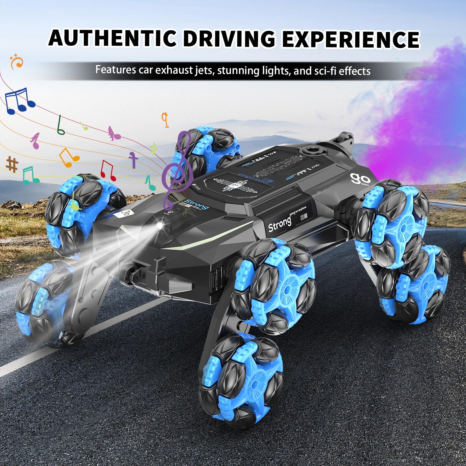 LASGU 8WD gesture sensing stunt car swing arms in action enabling 360° drift