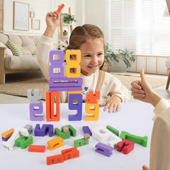 Close-up of Lasoba wooden numbers with bright, safe paint for toddler-friendly play.