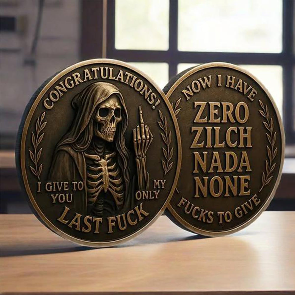 Last Fuck to Give coin with double sided engraving for striking visual impact
