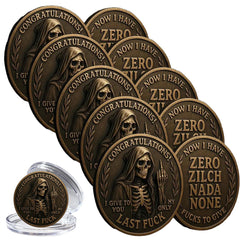 Last Fuck to Give Challenge Coin with skull design for bold desk display