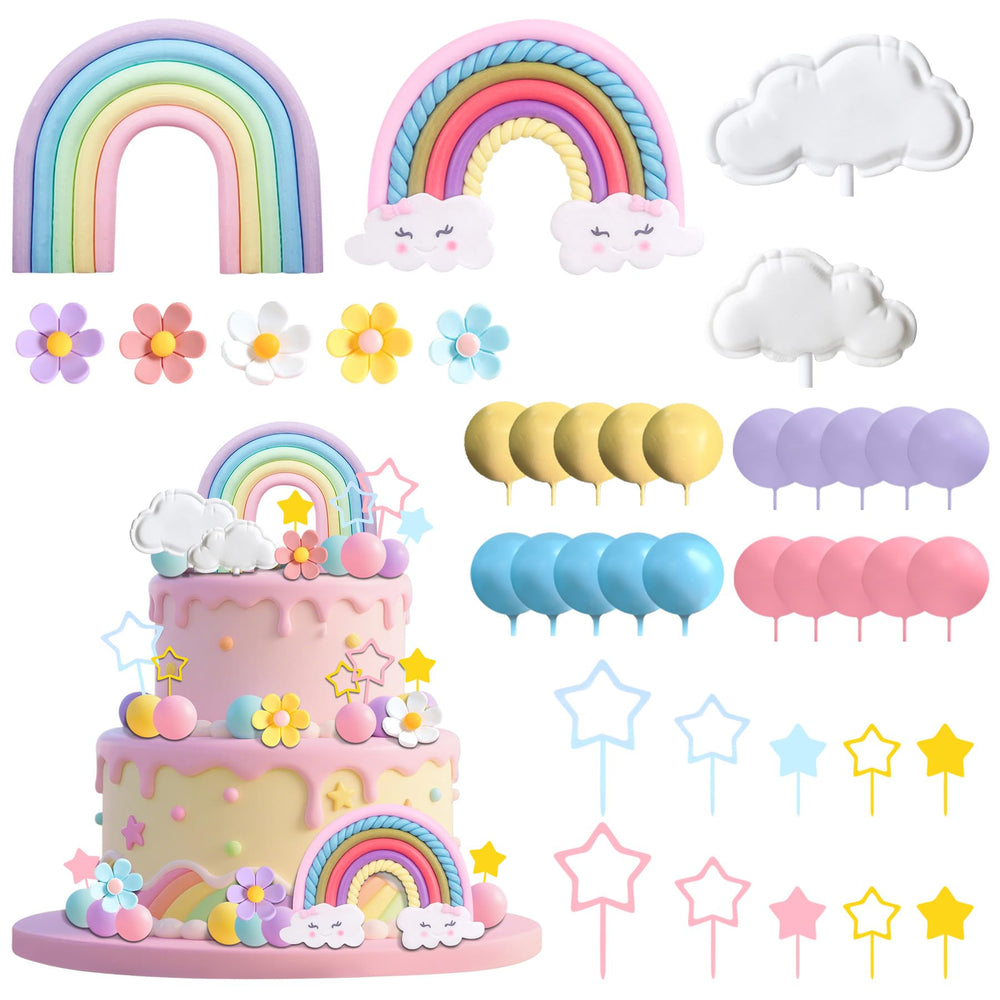 LAST HOE DOWN Rainbow Cake Topper set adds vibrant color to a birthday cake