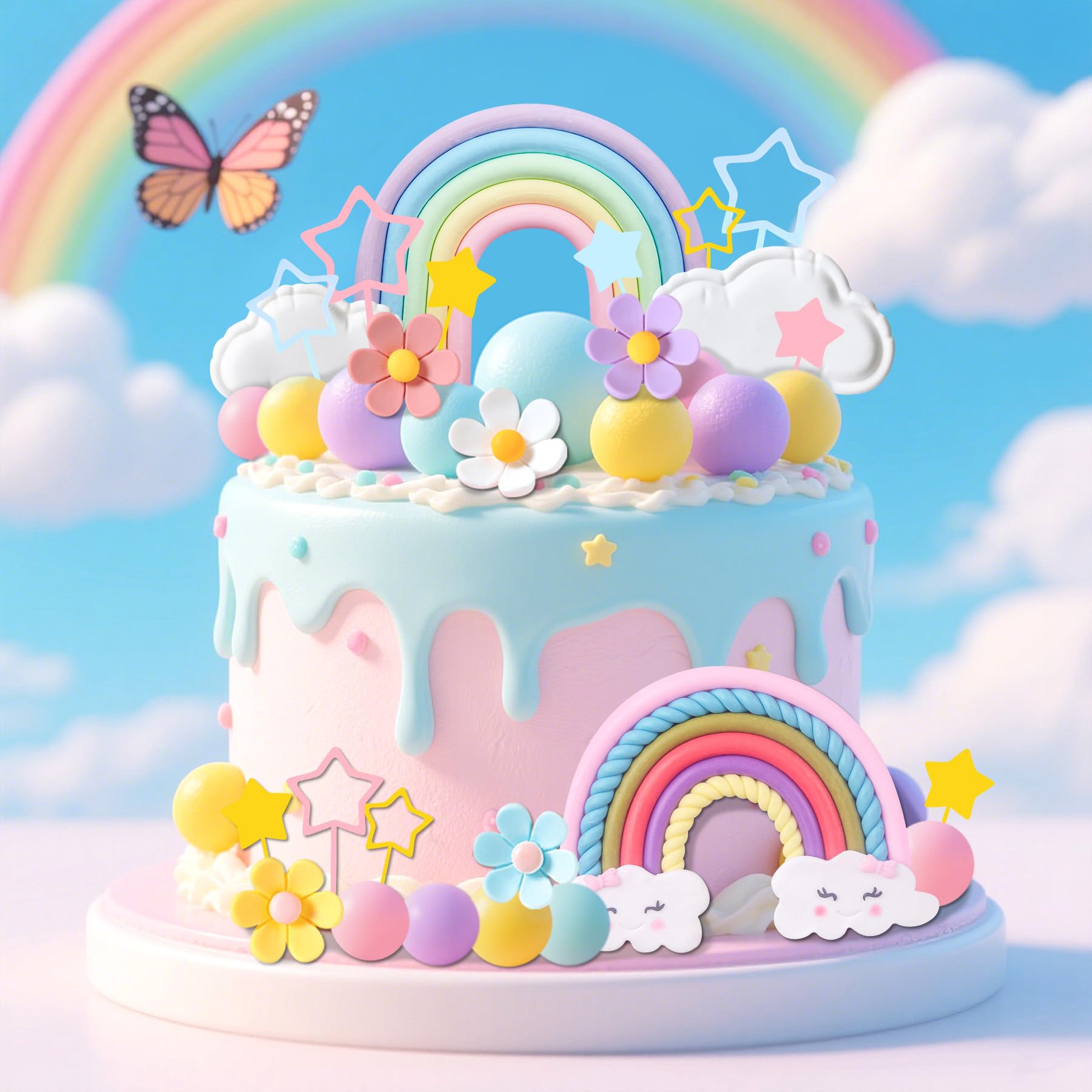 LAST HOE DOWN Stars and clouds add playful detail to rainbow theme cakes