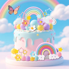 LAST HOE DOWN Stars and clouds add playful detail to rainbow theme cakes