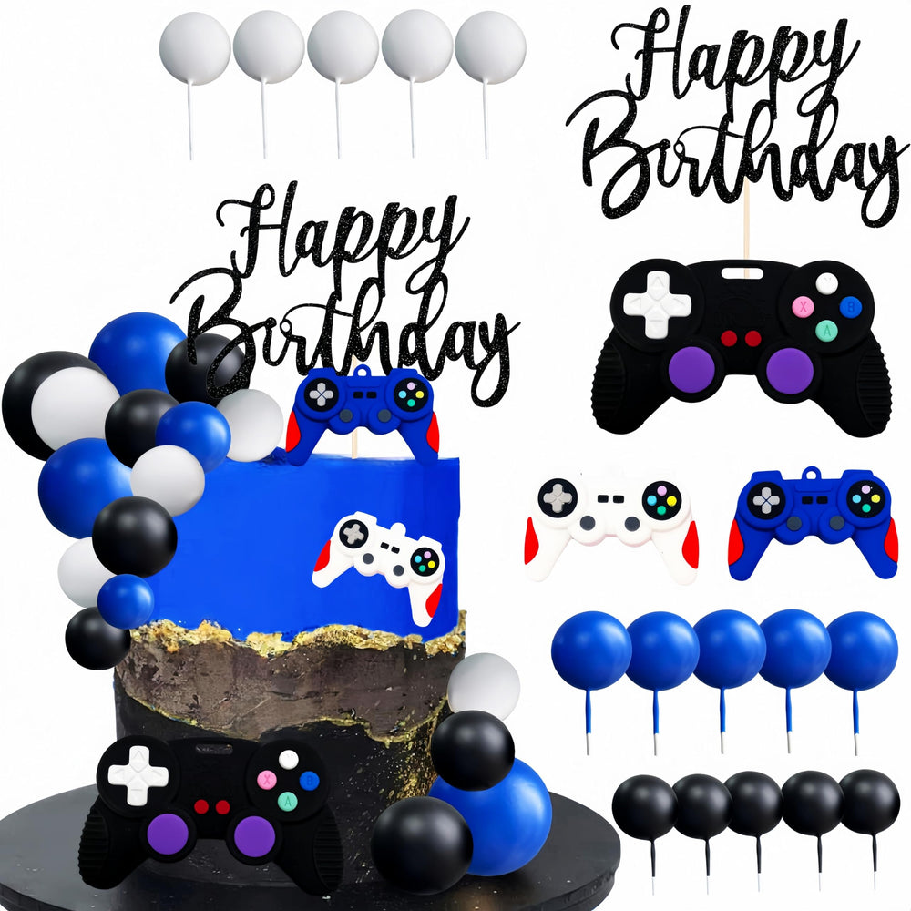 LAST HOE DOWN video game cake topper blue controller enhances gamer birthday cake
