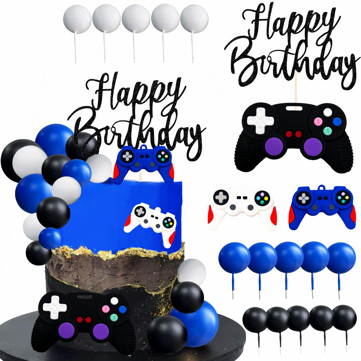 LAST HOE DOWN video game cake topper blue controller enhances gamer birthday cake