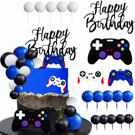 LAST HOE DOWN video game cake topper blue controller enhances gamer birthday cake