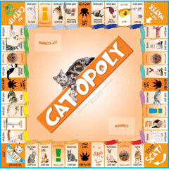 CAT-opoly money and decks highlight breed trivia and twists.