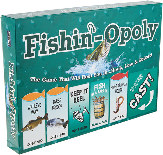 Late for the Sky Fishin'-Opoly board game board ready for family play and strategy