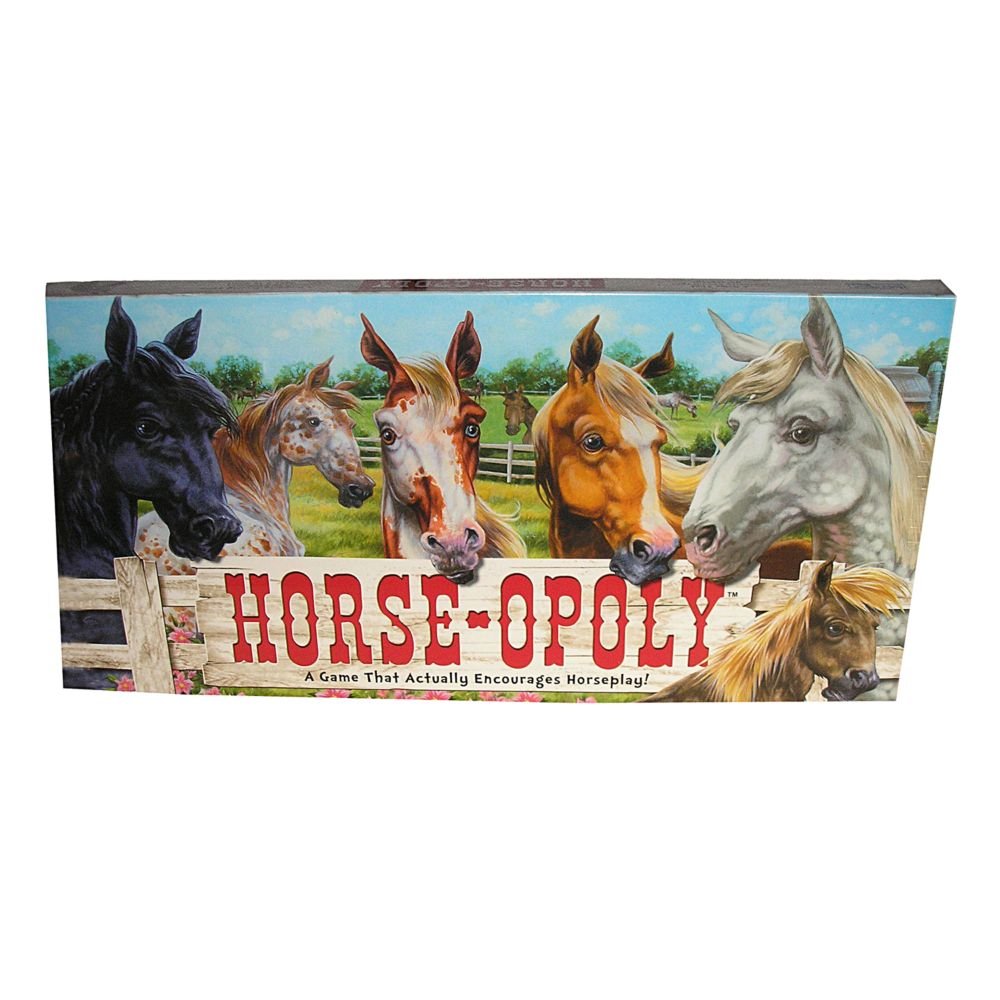 Late for the Sky Horse-Opoly board featuring horse breeds for engaging family game night