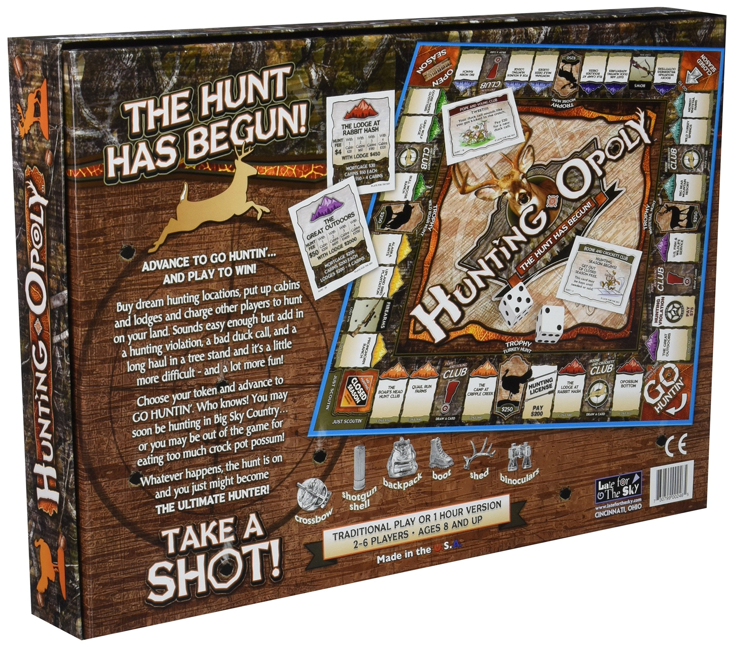 Late for the Sky Hunting-Opoly shell token boosts strategic trading during play.