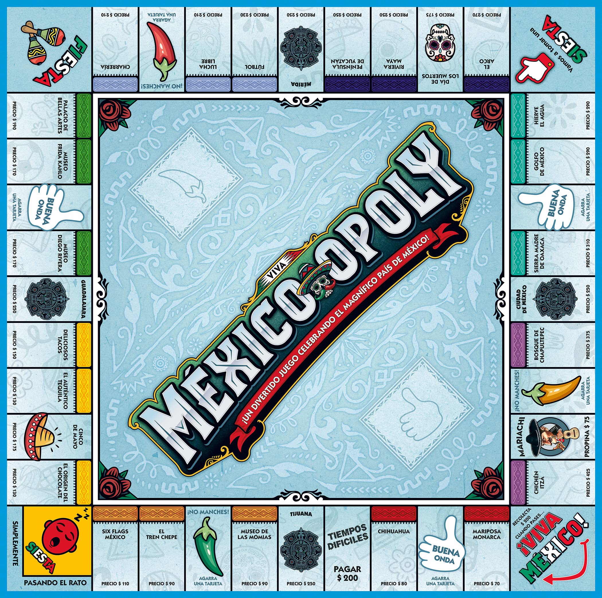 Late for the Sky Mexico-opoly tokens in bright colors for engaging play sessions