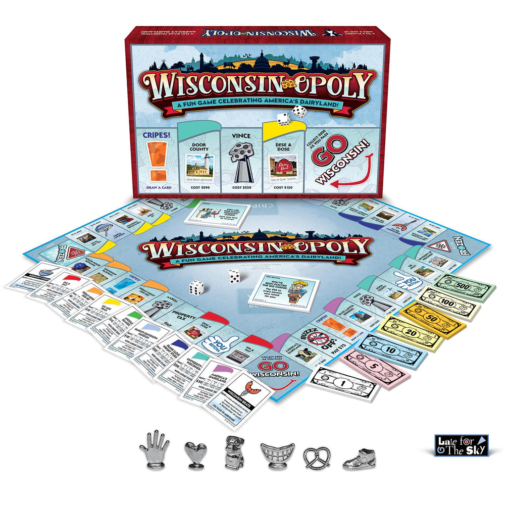 Late for the Sky Wisconsin-opoly friendly family night option for gatherings.