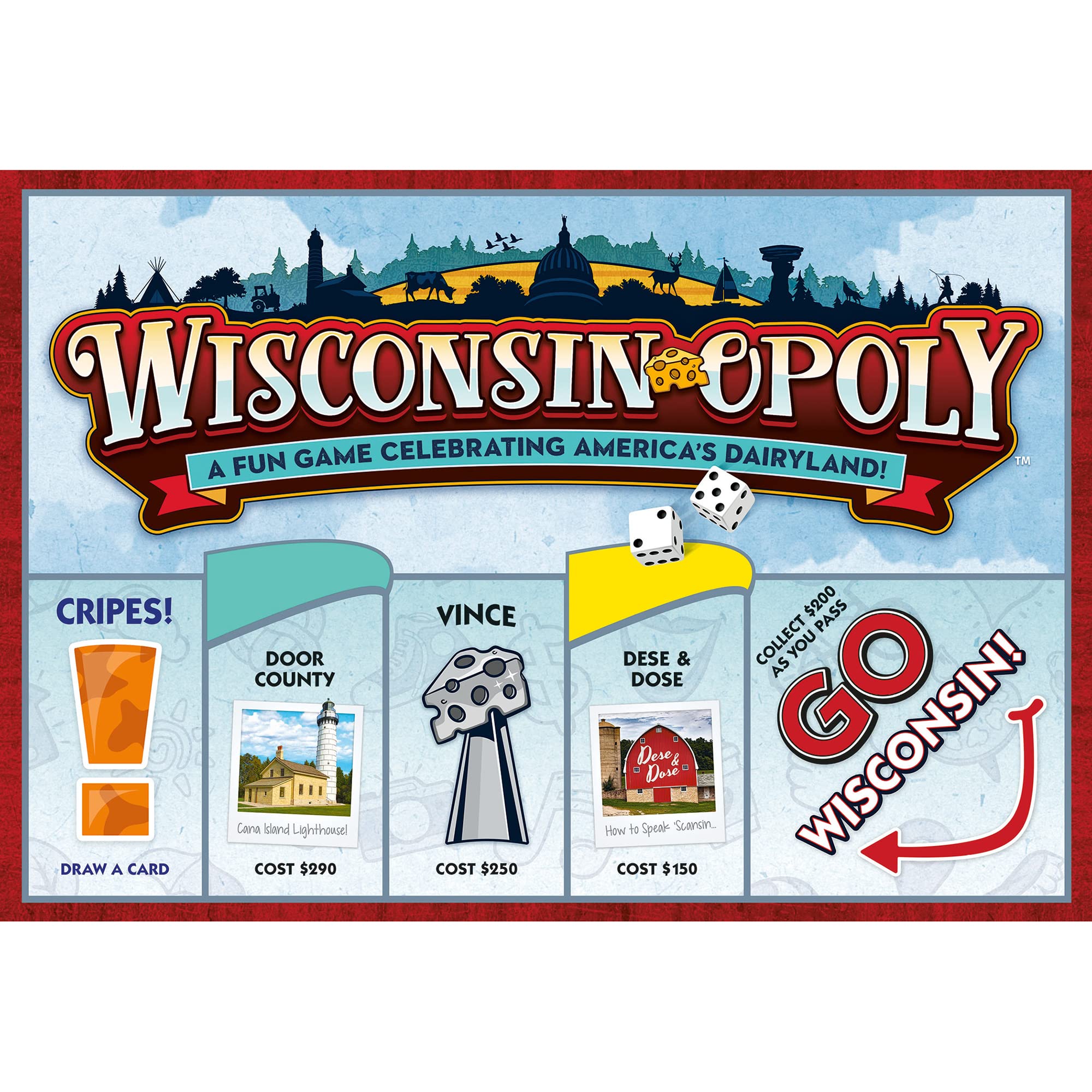 Late for the Sky Wisconsin-opoly property cards add Wisconsin vibes to every move.