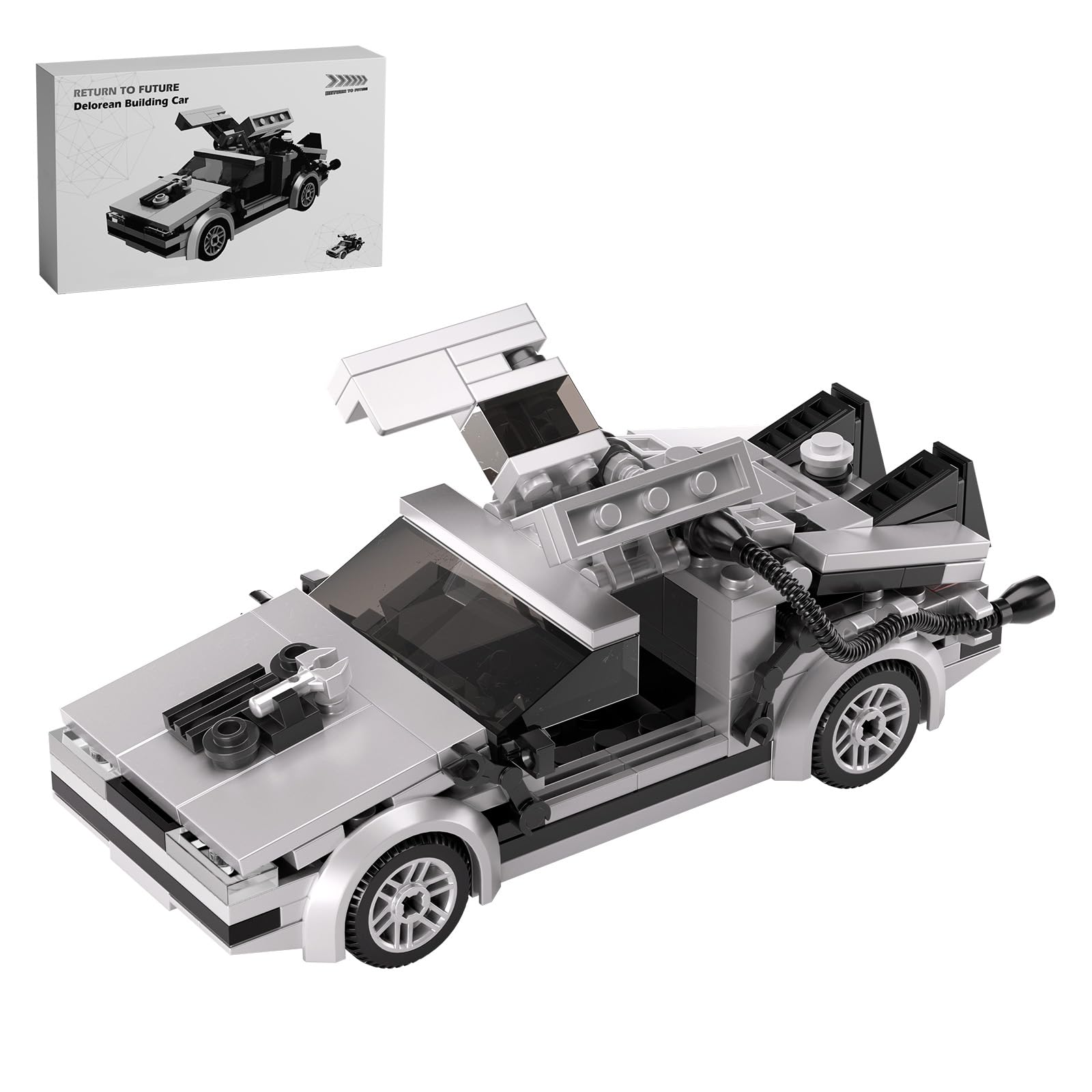 Latephiy Future Delorean Building Kit assembly for immersive brick-building fun.