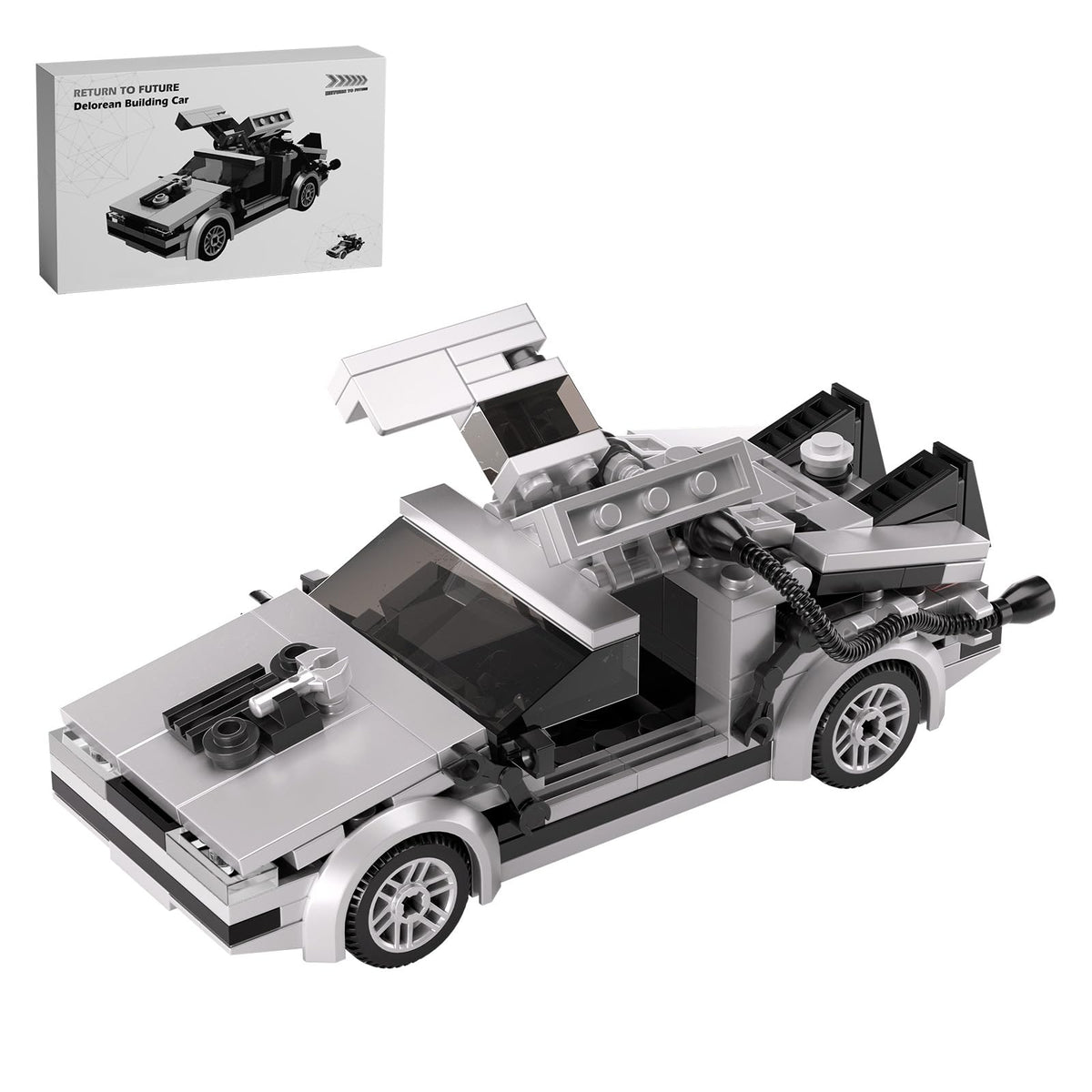 Latephiy Future Delorean Building Kit assembly for immersive brick-building fun.