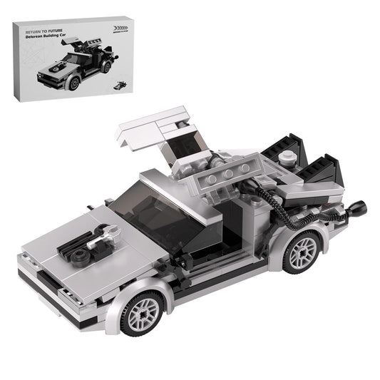 Latephiy Future Delorean Building Kit assembly for immersive brick-building fun.
