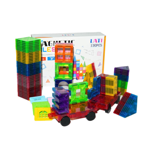 LATI 130-piece magnetic tiles set for kids enables bigger, imaginative builds.