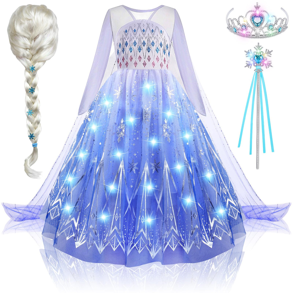 Latocos light up princess dress front view with sparkling glow for magical party photos