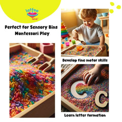 Lattooland Rainbow Rice sensory bin ready for Montessori style play