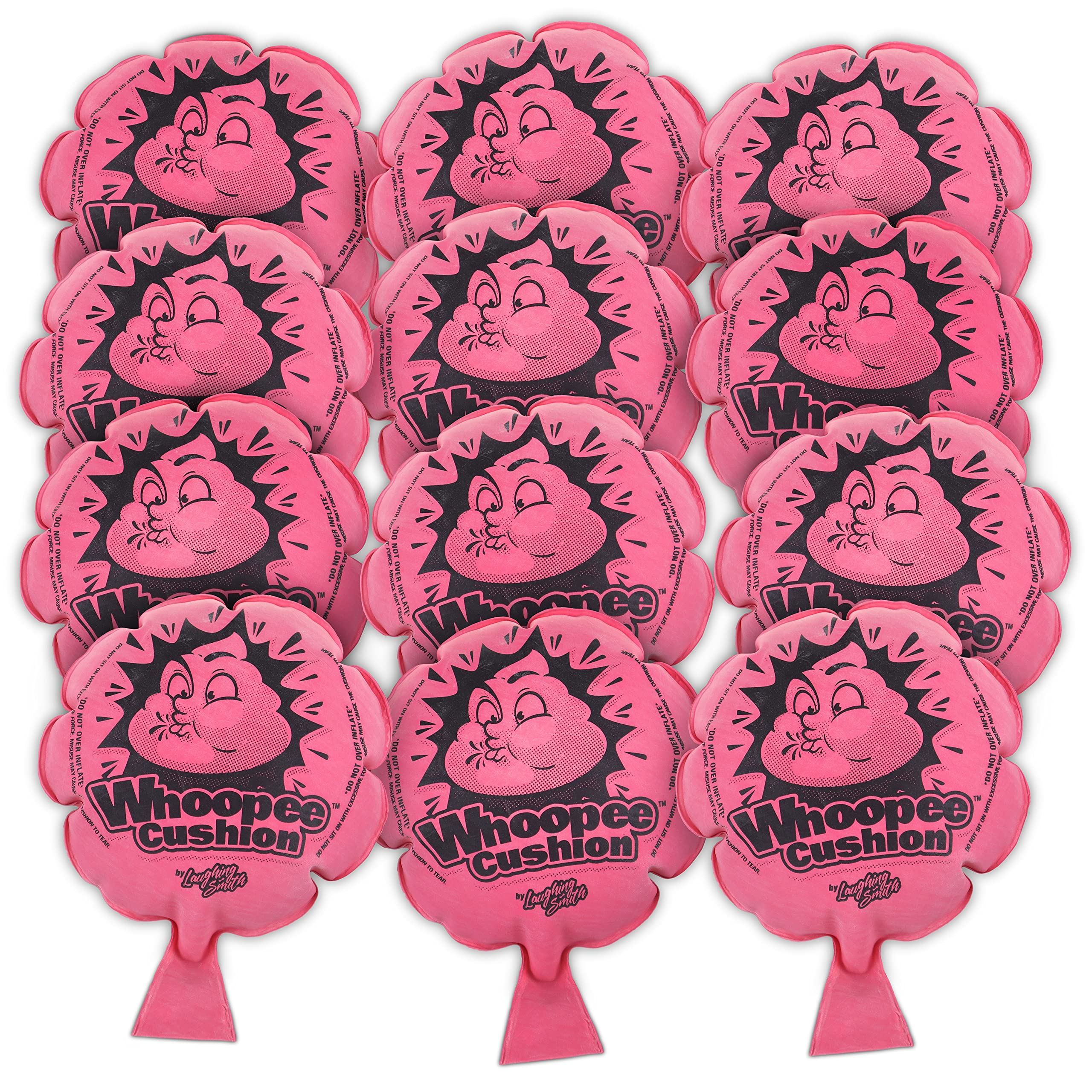 Laughing Smith 12-pack whoopie cushions laid out for bulk party favors and instant laughter.