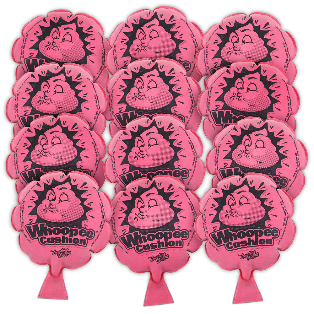 Laughing Smith 12-pack whoopie cushions laid out for bulk party favors and instant laughter.