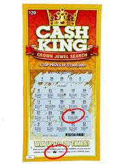 Laughing Smith Cash King scratch card closeup showing win all symbol