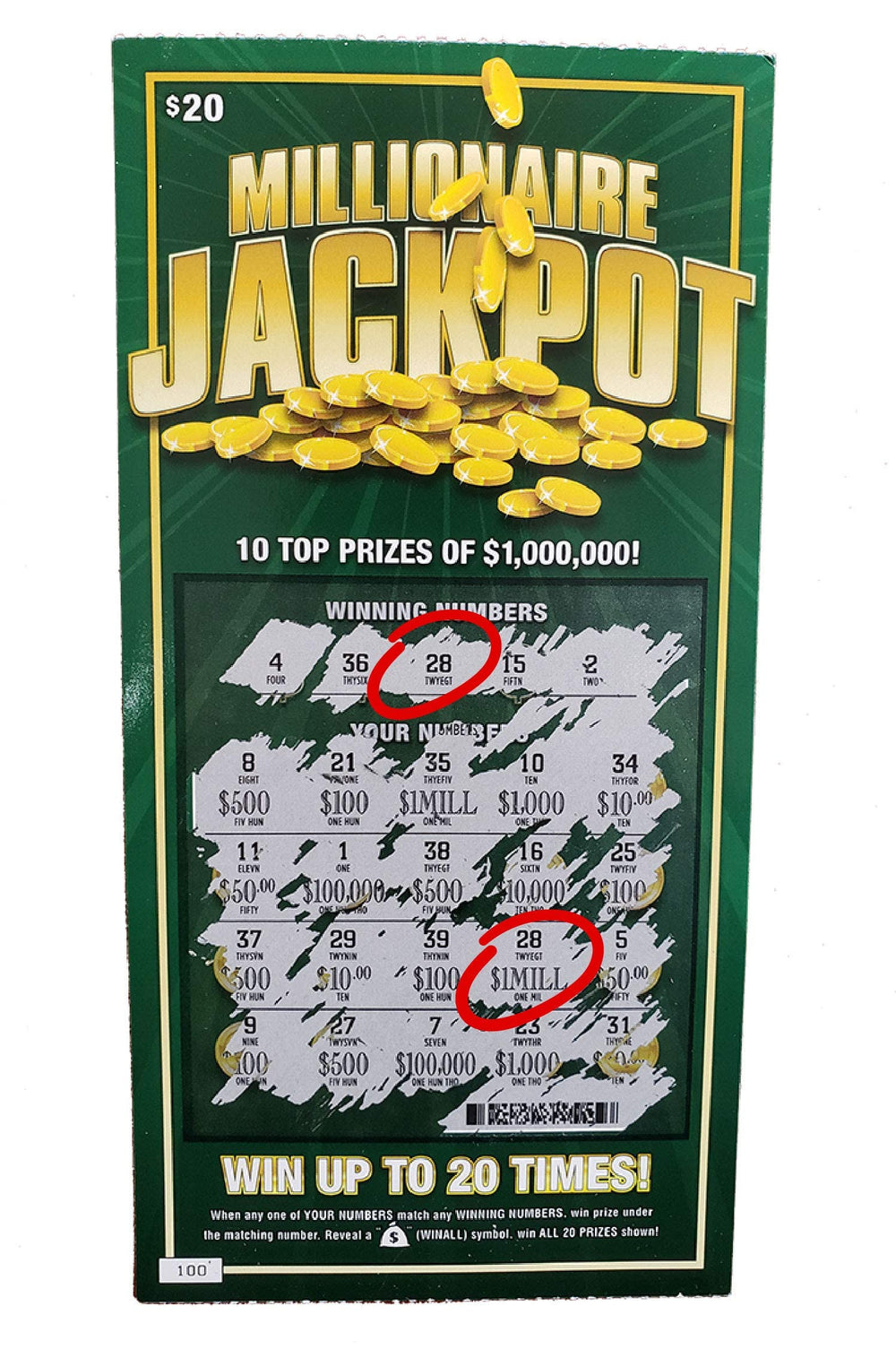 Laughing Smith Millionaire Jackpot tickets closeup with convincing print