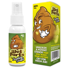 Laughing Smith Wet Farts spray bottle ready for indoor prank fun.