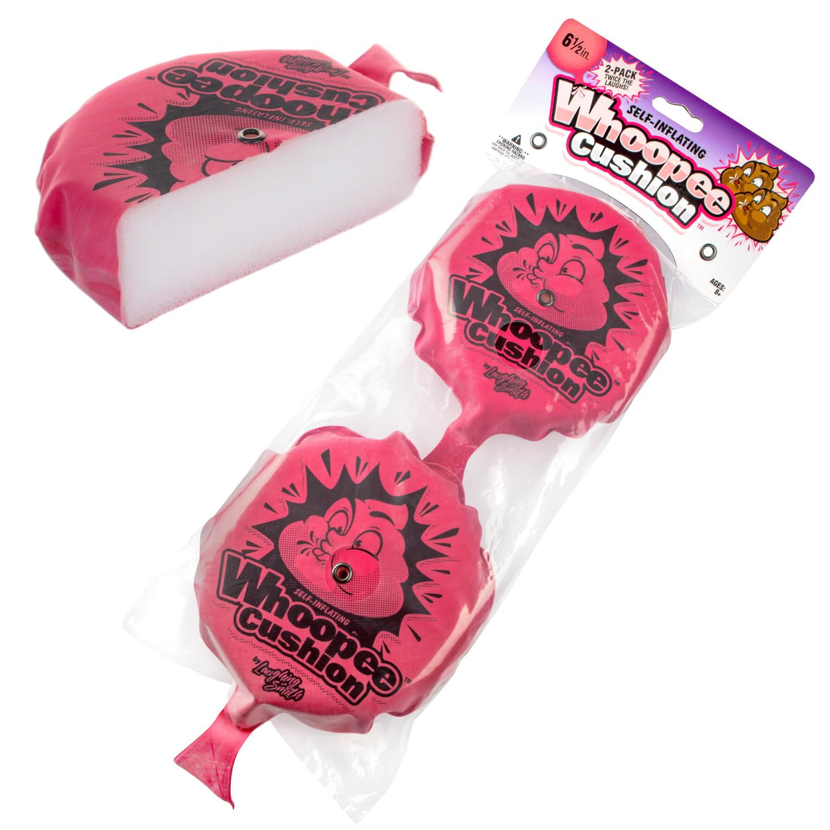 Laughing Smith 6-inch self-inflating whoopie cushion delivers easy, big laughs.
