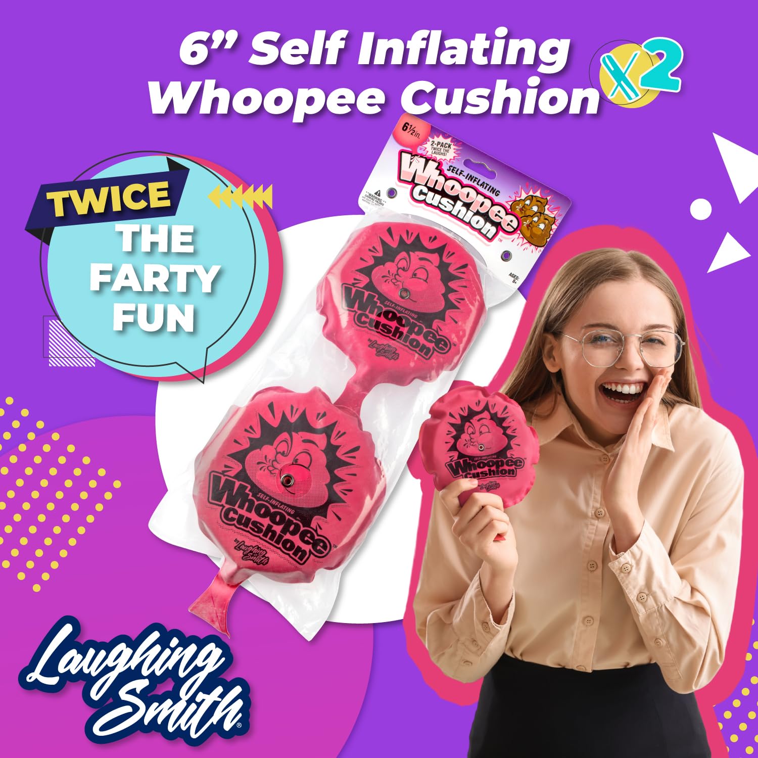 Laughing Smith two-pack whoopie cushions ready for party favors and pranks.
