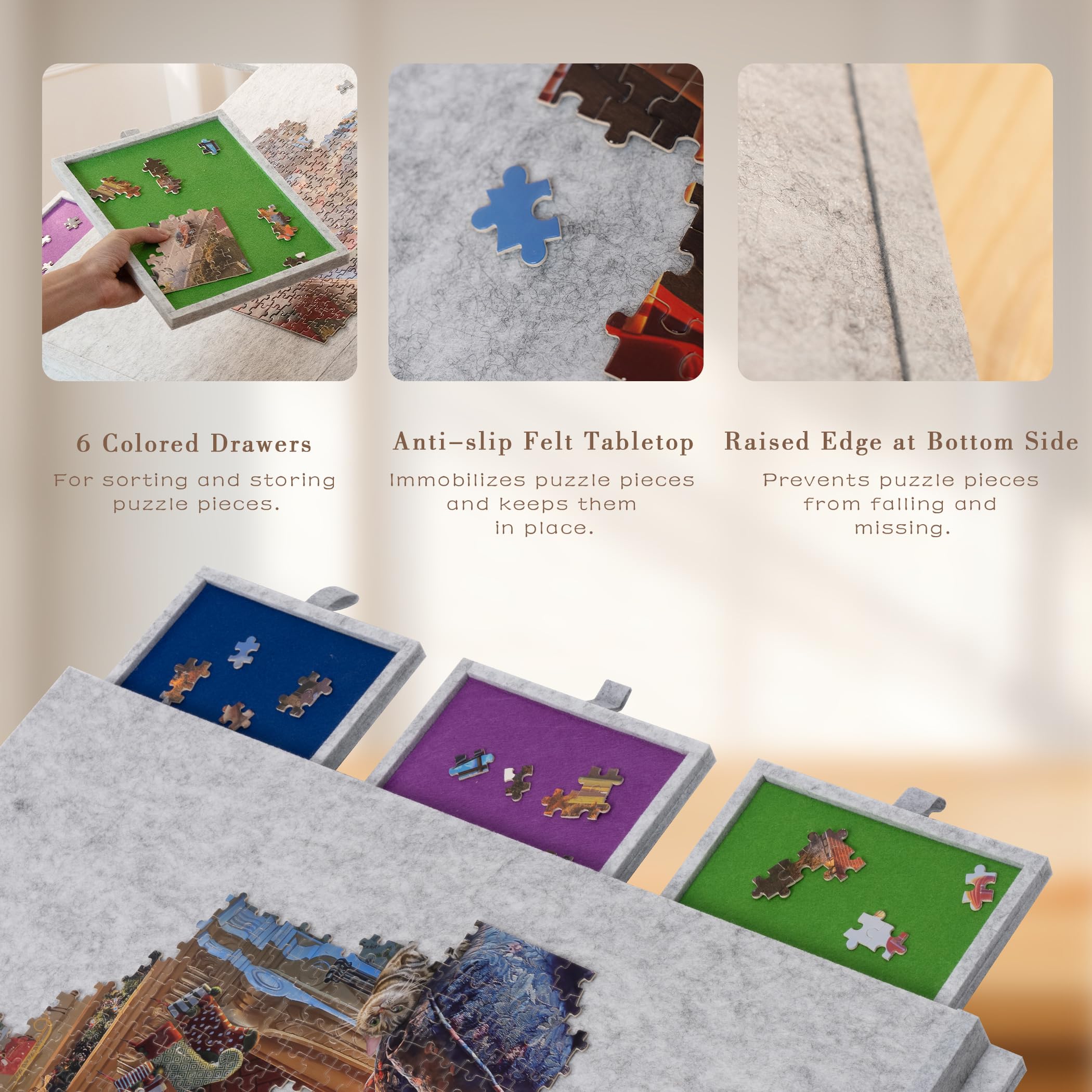 Lavievert foldaway puzzle table folded for compact storage and easy transport.