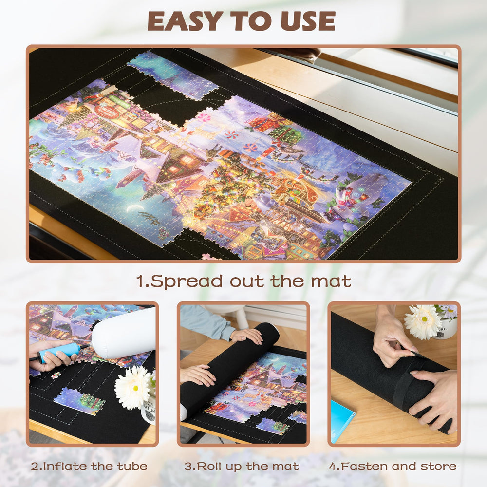 Inflatable tube included with Lavievert puzzle mat for easy storage