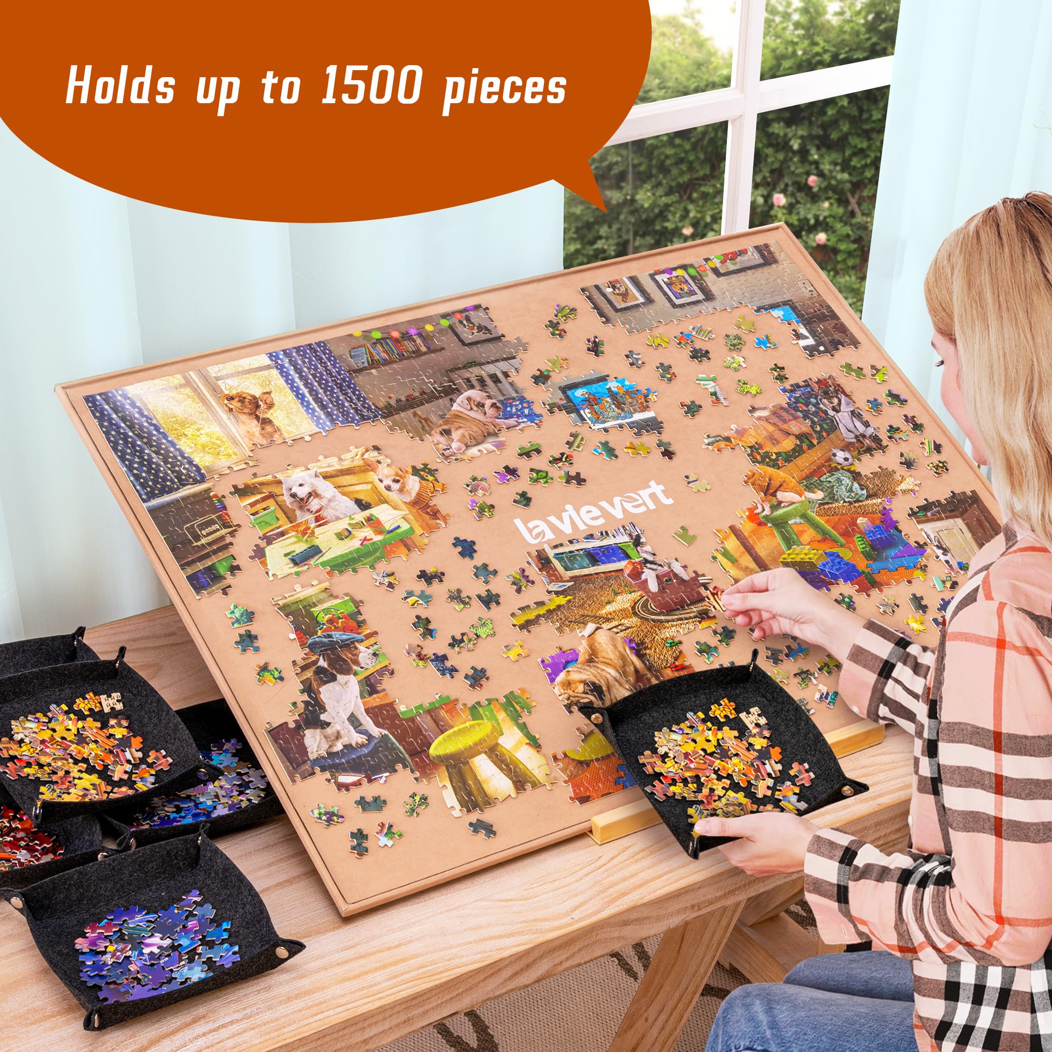 Lavievert jigsaw board soft flannelette cover protects pieces during handling