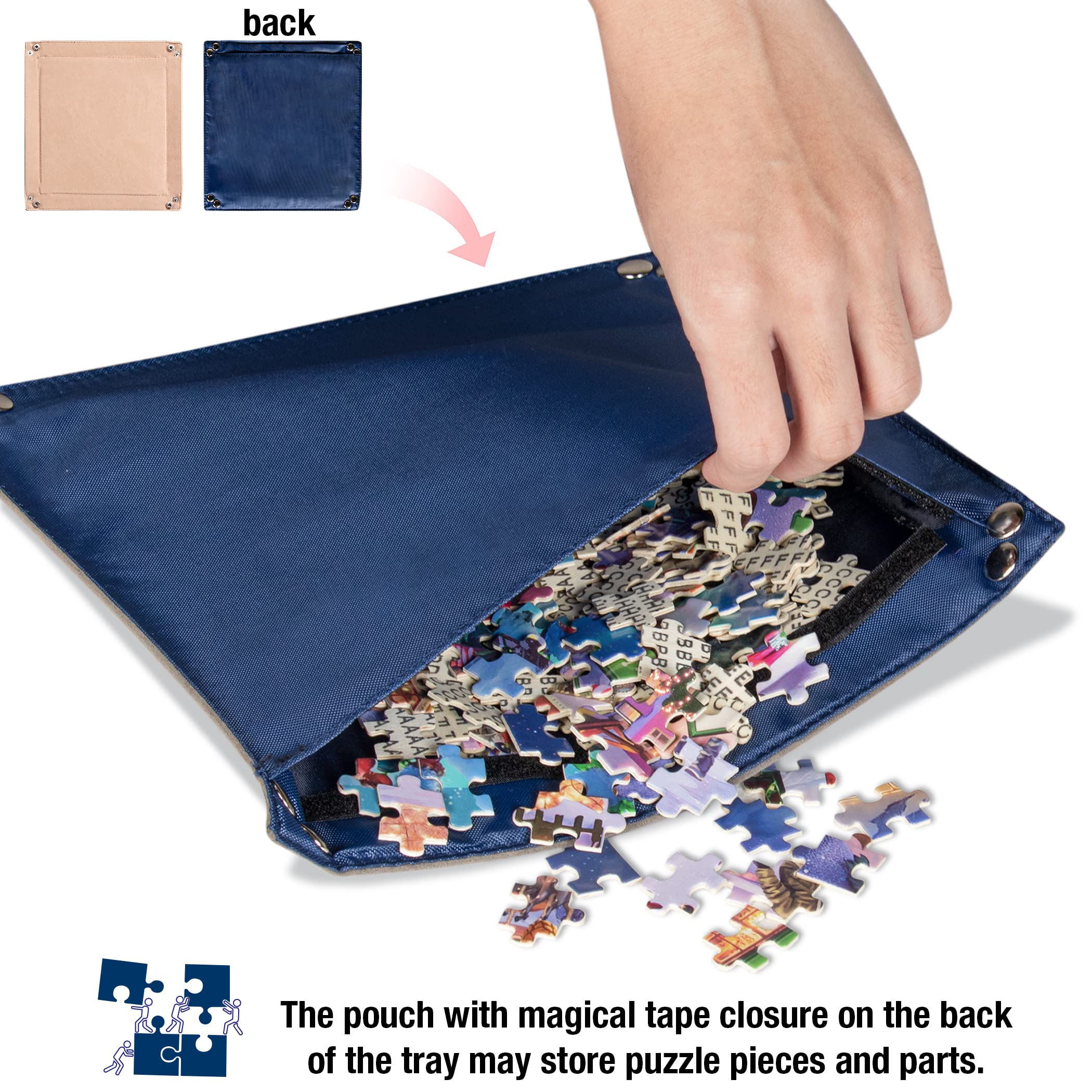 Back pocket on Lavievert board stores sorted parts or notes.