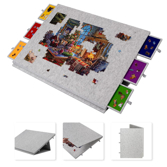 Lavievert puzzle table with stand and cover shows organized workspace and dust protection.