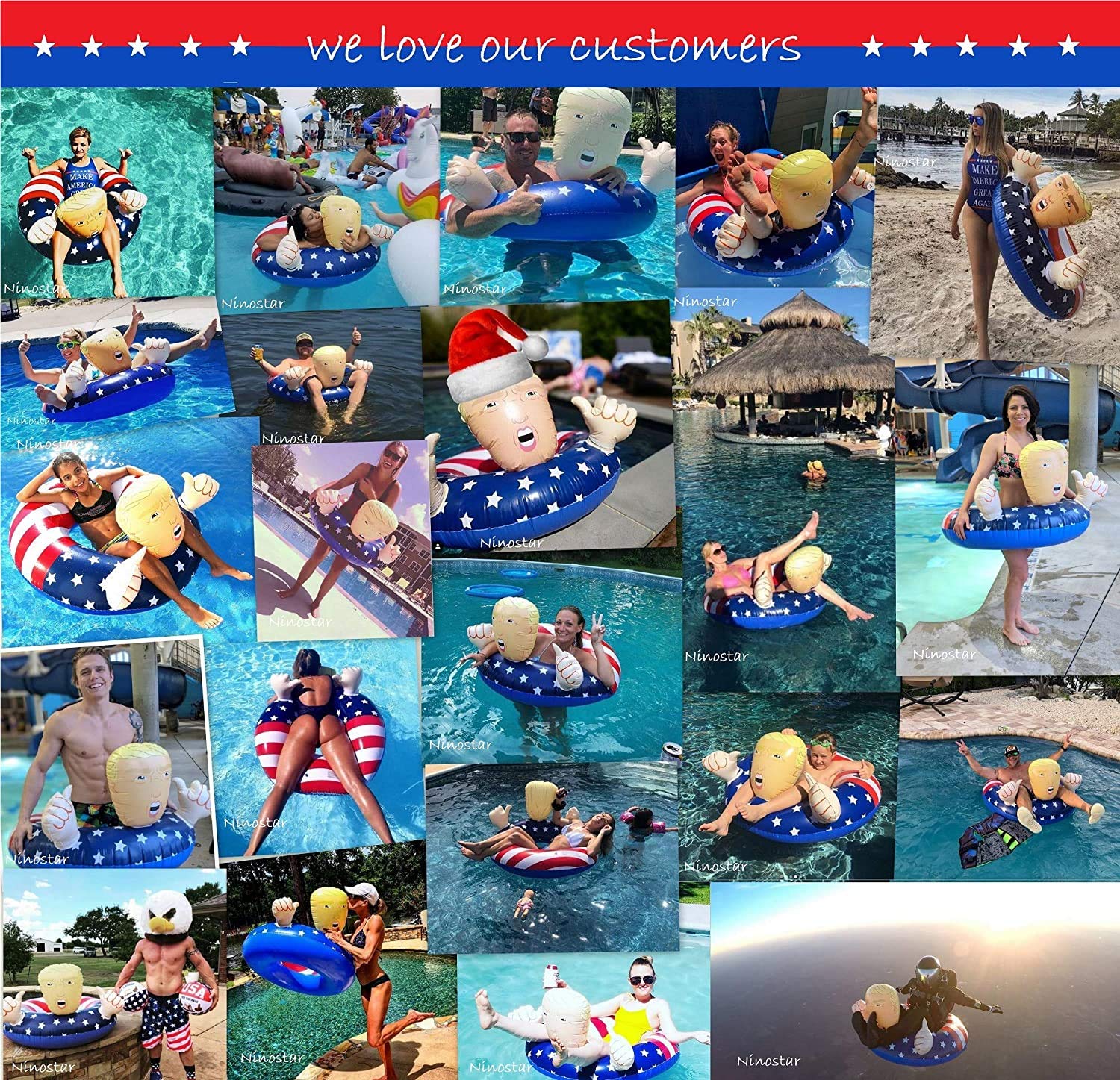 NINOSTAR bright color float enhances poolside photos and gatherings.