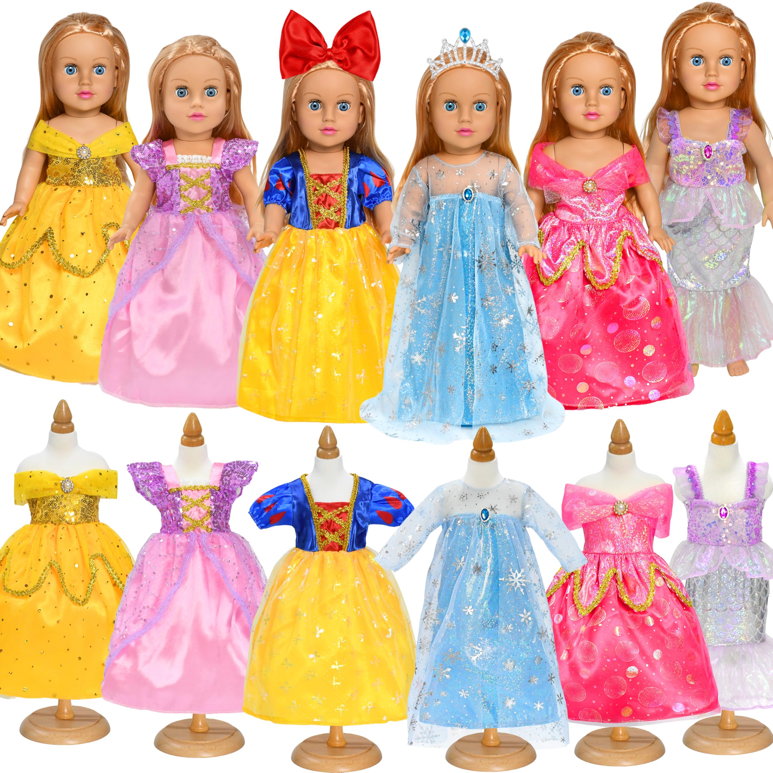 Lavwix 8-piece princess doll clothes set for 18-inch dolls, ready for imaginative play.