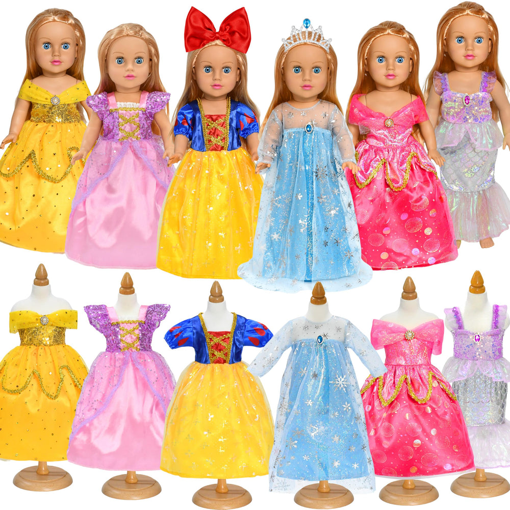 Lavwix 8-piece princess doll clothes set for 18-inch dolls, ready for imaginative play.