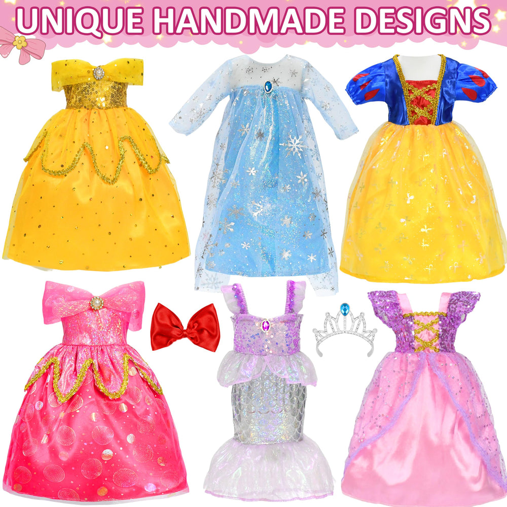 Six princess dresses in vibrant colors to inspire creative styling and storytelling.