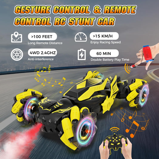 Lawdiey RC stunt car wristband gesture enables hands-free stunts.