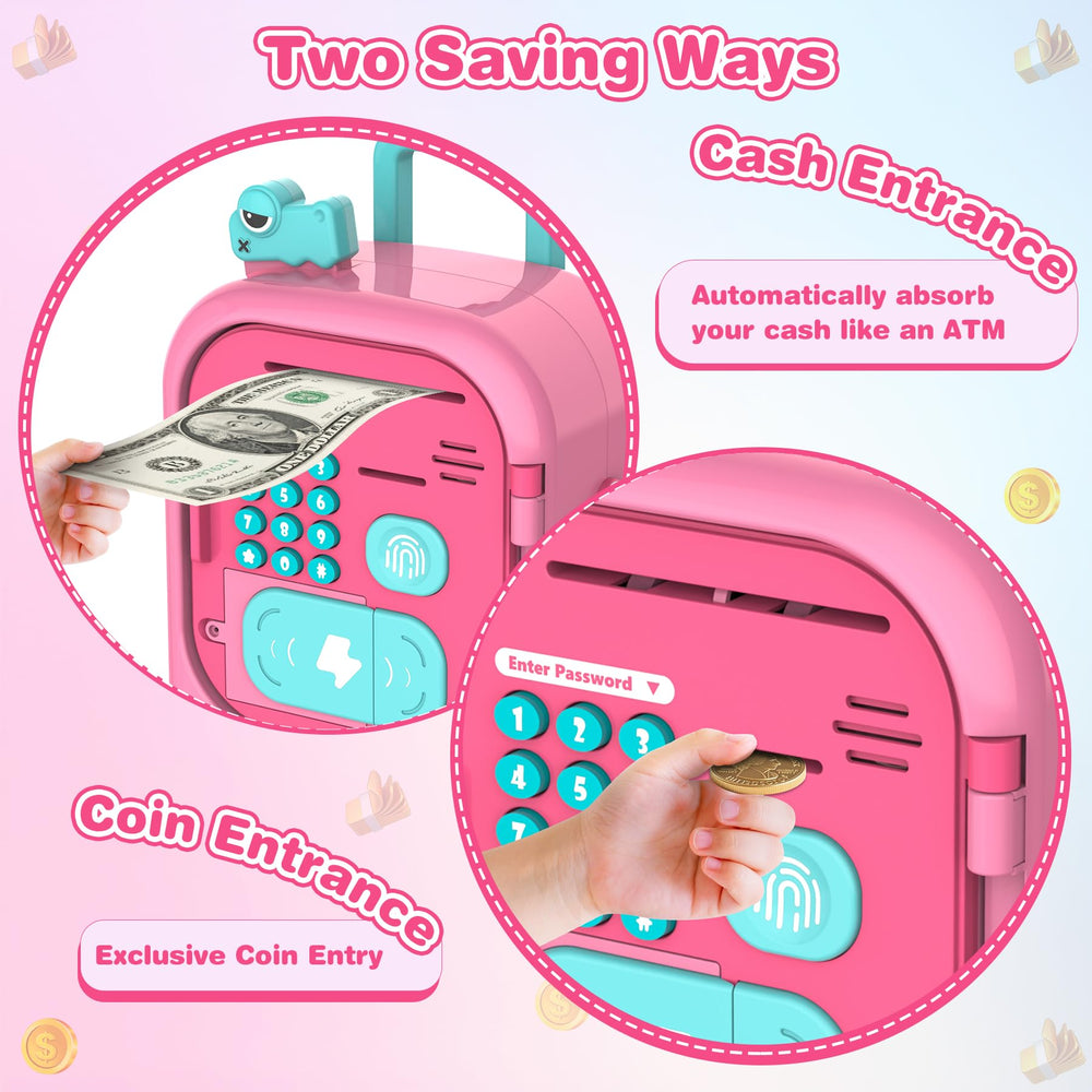 Lawdiey piggy bank with password and card unlock for safe access.